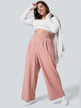 Halara Flex High WaistPocket Wide Leg Waffle Work Pants NWT sz Medium Rose Tan